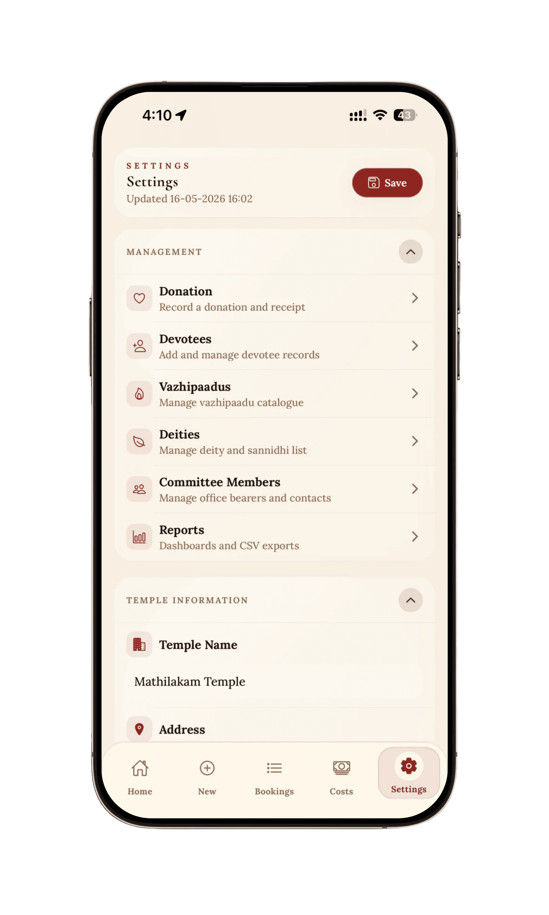 Settings and management